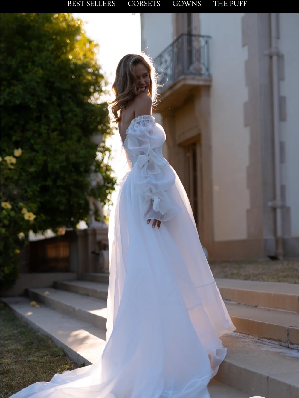 Selkie Ivory Capulet Organza Puff-Sleeve Wedding Gown - Picture 6 of 7